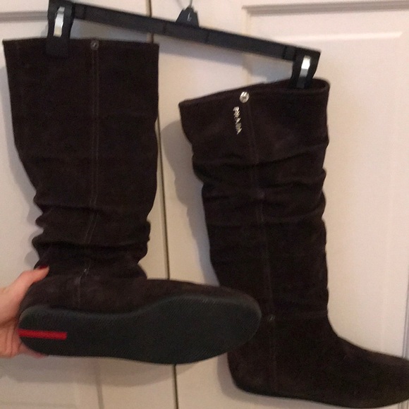 Prada Brown suede slouch boots - Picture 1 of 3